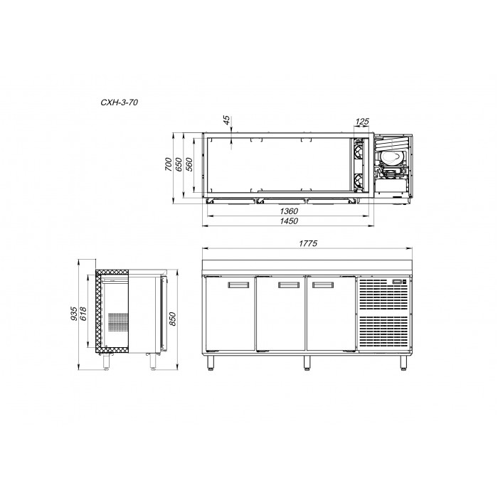 Стол холодильный СХН-3-70